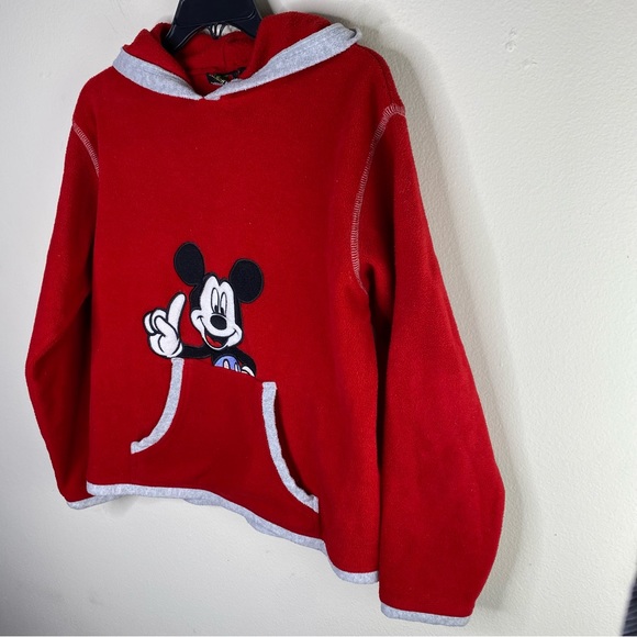 Vintage 90s Disney red Mickey fleece pullover hoodie unisex size medium sweater - Picture 3 of 6